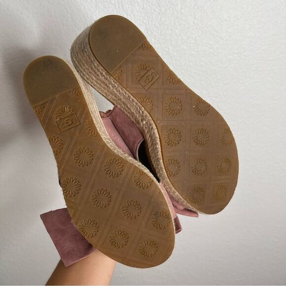 Ugg Wedges Camilla Bow Espadrille Sandal Pink Leather Slingback Size 7.5 - Picture 6 of 6